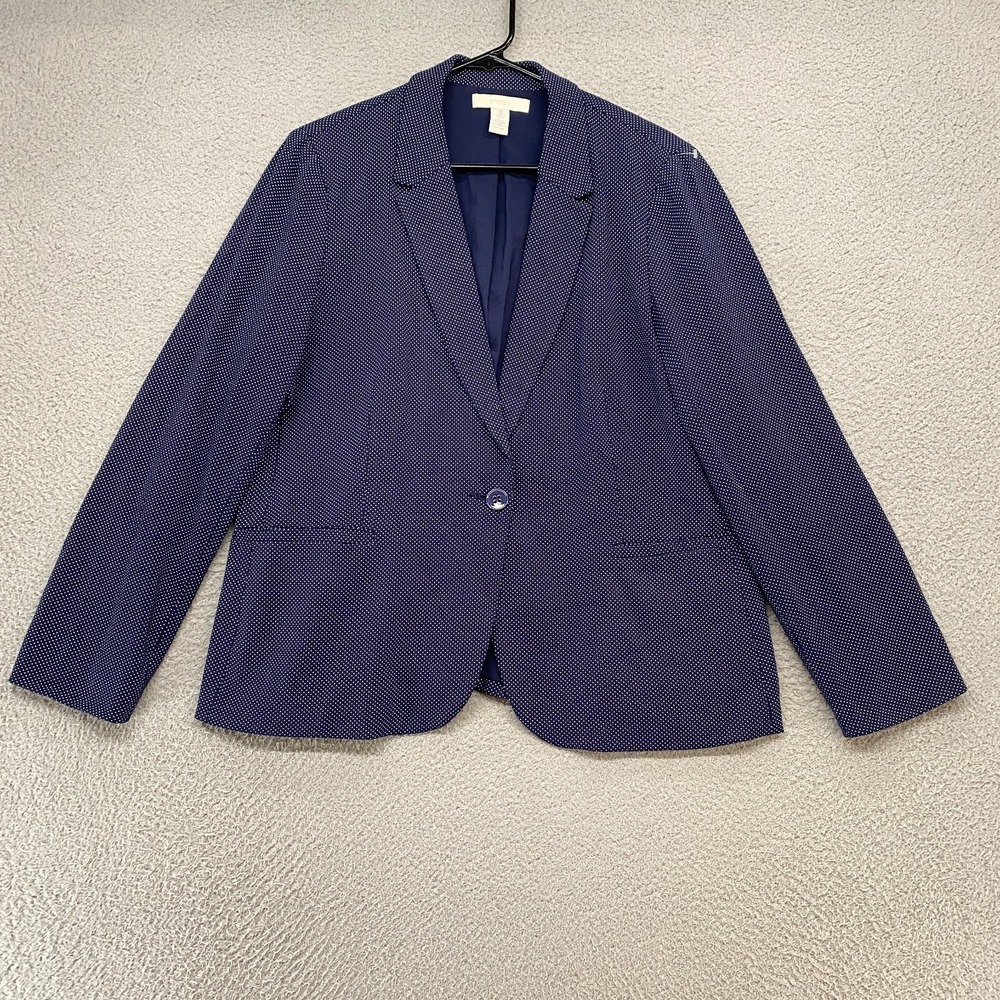 Chicos Blazer Jacket Womens 3 / XL Stretch Knit Jacket Polka Dot Offive Work